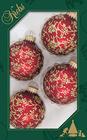 Natal por Krebs Enfeites de Árvore de Natal 67mm/2.625 "Bolas de Vidro Decoradas à Mão Seamless Decorações de Natal Suspensas para Árvores - Conjunto de 4 (Vermelho Veludo com Glitterlace Floral de Ouro)