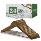 Neaties Natural Wood Hangers de acabamento de nozes marrom com gancho giratório de 360 graus e entalhes de corte suave 24 Pacote