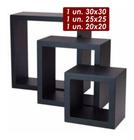 Nicho Decorativo Mdf Kit 3 Unidades Preto Montado Parede Sala Hall Quarto Bebe 30x30 25x25 20x20