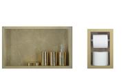 Nicho Para Banheiro Em Porcelanato E Porta Papel Higiênico Duplo - Kit com 2 peças (Breccia 60)