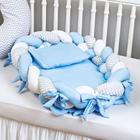 Ninho De Berço Masculino 4 Peças Azul Trançado Baby Luxo