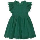 Niyage Toddler Girls Elegante Lace Pom Pom Flutter Sleeve Party Princess Dress Dark Green 90