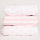 NODNAL CO. 3 Equipado Rosa Mini Crib Pack n Play Playard Portátil Crib Sheets Set - 100% Cotton Baby Girl Nursery Bedding - Pink/White Chevron, Polka Dot, and Stripe - Travel Pack and Playpen Sheet