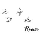 Nome Romeo + 4 apliques de pássaros - Mdf 3mm ***MDF CRU***