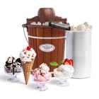 Nostalgia Electric Ice Cream Maker, 6 Quarts, Máquina de Servir Suave com Alça Fácil de Transportar para Sorvete, Iogurte Congelado ou Gelato, Madeira Escura