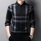 Nova camisa masculina casual e elegante de manga comprida com camisa de negócios anti-rugas impressa