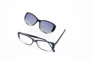 Óculos Clip-On Feminino Oval Retro Com lente Solar Polarizada e Lente Transparente Anti luz Azul