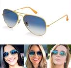 Óculos De Sol Aviador Clássico Feminino Masculino Dourado Azul Degrade Casual Proteção UV400