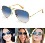 Óculos De Sol Aviador Clássico Feminino Masculino Dourado Azul Degrade Casual Proteção UV400