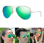 Óculos De Sol Aviador Masculino Feminino Dourado Verde Espelhado Lente Cristal UV400 Oferta