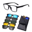 Oculos de Sol com Armação de Grau 6x1 Clip On Óculos Masculino Quadrado Polarizado Uv Troca Lentes