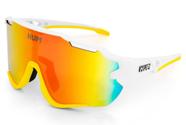 Óculos de Sol Esportivo Hupi Tunder Branco e Amarelo Lente Vermelho Espelhado Proteção UV Unissex