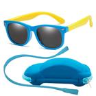 Óculos de Sol Flexível Infantil + Case Carrinho + Cordão Silicone Azul Amarelo