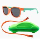 Óculos de Sol Flexível Infantil + Case Carrinho + Cordão Silicone Laranja e Verde