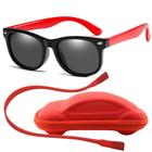 Óculos de Sol Flexível Infantil + Case Carrinho + Cordão Silicone Preto e Vermelho