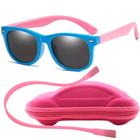 Óculos de Sol Flexível Infantil + Case Carrinho + Cordão Silicone Rosa e Azul