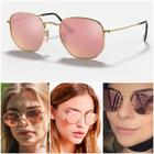 Óculos De Sol Hexagonal 3548 Dourado Rosa Espelhado Feminino Moderno Moda Verão UV400