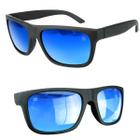 oculos de sol masculino praia emborrachado verao proteção uv armação preta original lente azul