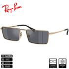 Óculos de Sol Ray-Ban Original Emy Bio-Based Armação Ouro Polido Lentes Cinza Escuro Flash Prata Espelhado - RB3741 92136V 59-17