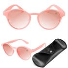 Oculos de sol vintage retro proteção uv + case rosa infantil casual social presente menina