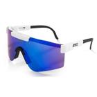Óculos Esportivo Hupi Maverick Branco e Preto Fosco Lente Azul Espelhado