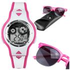 Oculos + relogio digital rosa infantil led + case premium original esportivo criança silicone rosa - Orizom