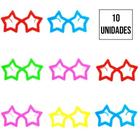 Óculos Sem Lentes Neon Colorido Estrela - 10 Unidades
