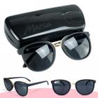 oculos sol feminino proteção uv vintage emborrachado + case qualidade premium preto casual moda