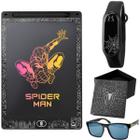 oculos sol + lousa magina LCD homem aranha + caixa preto prova dagua digital presente heroi led