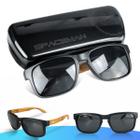 oculos sol madeira marrom masculino proteção uv + case qualidade premium lente preta estiloso casual