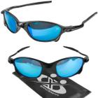 Oculos sol preto azul lupa proteção uv masculino + case qualidade premium lente azul espelhada