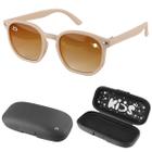 oculos sol retro proteção uv bege vintage infantil + case verão menina praia social presente bege