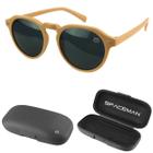 oculos sol verão casual proteção uv + case + masculino vintage bege estiloso presente lentes pretas