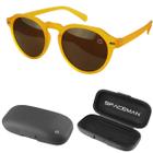 Oculos sol vintage casual verão proteção uv masculino + case amarelo estiloso social lentes pretas