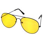 Óculos visão noturna lente amarela aviador preto corrida