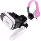 Óculos Vr 3d + Controle Bluetooth + Fone De Ouvido