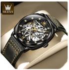 OLEVS-Relógio sem gênero Mecânico Automático Masculino,Relógio de pulso impermeável, pulseira de couro,