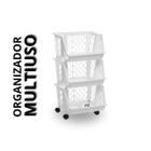 Organizador Branco Multiuso Triplo Empilhável c/ Rodinhas