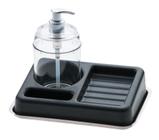 Organizador de Pia com Dispenser para Detergente 350ml Preto Suporte Para Esponja Bucha Sabão Em Barra Cozinha Organizada
