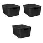 Organizador Rattan 15L Preto Kit Com 3 Unidades - Arqplast