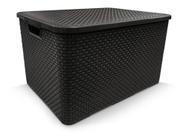 Organizador Rattan Com Tampa 40 Litros Preto - Casa Bonita