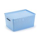 Organizador Rattan Grande Cesto Azul Com Tampa Multiuso 36CM