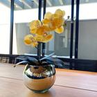 Orquídea Amarela Artificial Arranjo no Vaso Espelhado Flores Permanentes - Decore Fácil Shop