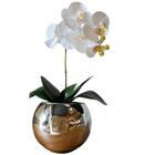 Orquídea Branca Artificial Arranjo no Vaso Espelhado Flores Permanentes