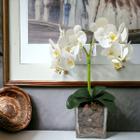 Orquídea Branca Dupla De Silicone No Vaso Montada