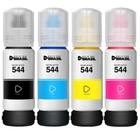 Pack 04 garrafas de tintas compatível T544 para impressora Ecotank Epson L3150, L3110, L5190, L3250, L3210, L5290, L559