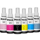 Pack 06 Refil de Tintas T673 Compatível Epson L800 Preto, ciano, magenta, amarelo, Ciano claro, magenta claro