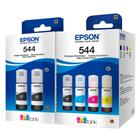 Pack 06 tintas T544 03 Preto + 03 Cores para impressoras L1110, L1210, L1250, L3110, L3150, L3160, L3210, L3250, L3251,