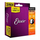 Pack 3 encordoamento elixir 012 violao phosphor bronze nano