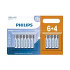 Pack com 10 unidades Pilha Palito AAA Philips Alcalina Power 1.5V